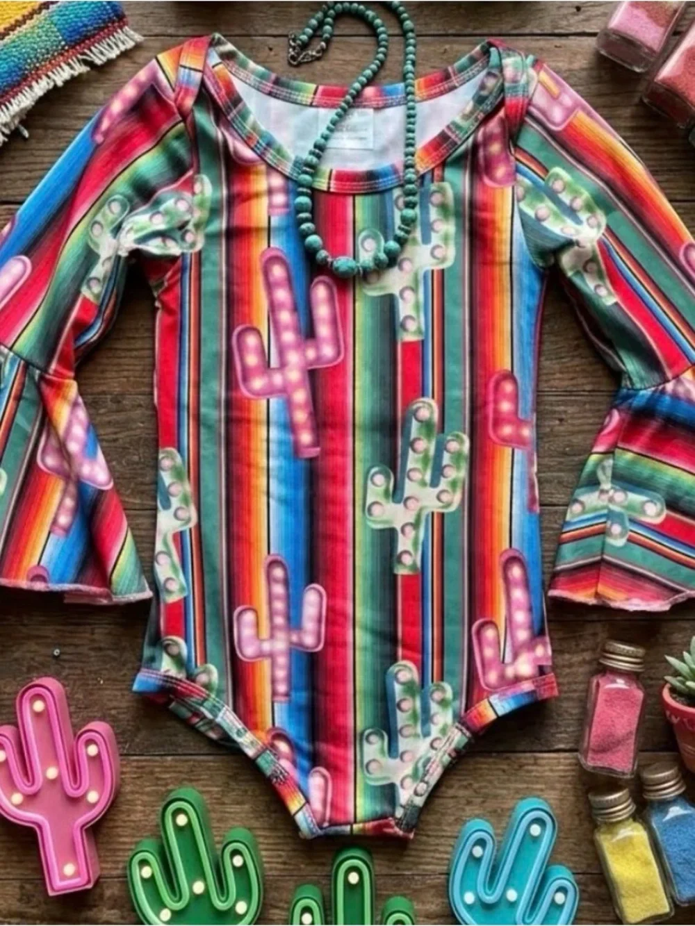 Kids Rainbow Cactus One-Piece Swimsuit - Multicolor